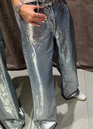 Металлизированные джинсы z1975 straight mid-rise zara5 фото