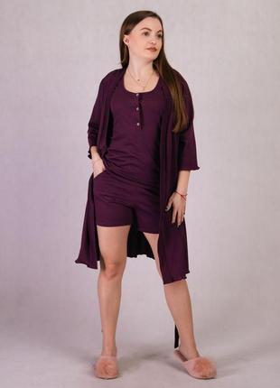 Жіночий домашній комплект халат та піжама 2 кольори рр 46-56