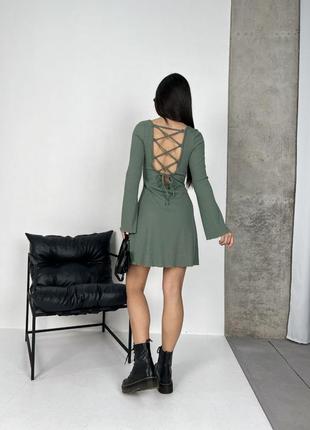Сукня жіноча сіра (графітова) коротка у рубчик4 фото