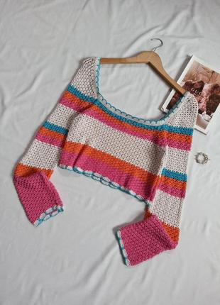 Разноцветная вязаная укороченная кофточка/джемпер