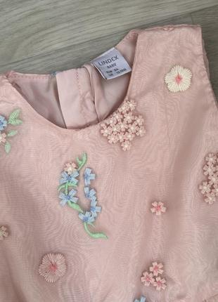 Праздничное детское платье нежно розовое в цветы5 фото