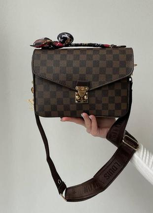 Класична жіноча сумка louis vuitton metis brown шкіряна сумочка через плече луі вітон брендова жіноча сумка клатч коричнева