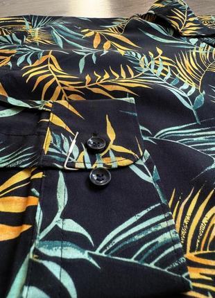 Кольорова сорочка в квіти листочки у тропічний принт selected homme4 фото