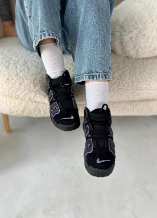 Жіночі кросівки nike uptempo black blue найк чорного з синім кольорів5 фото