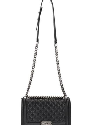 Шкіряна сумка chanel boy bag medium black, оригінал4 фото