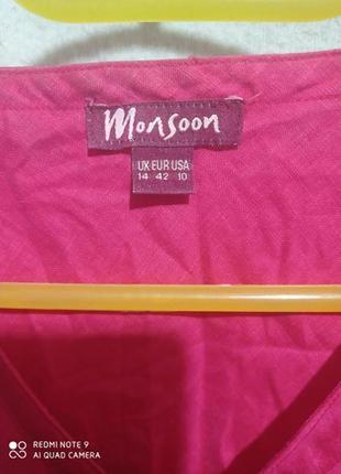 30. лляная шёлковая шикарная малиновая розовая майка блуза туника лен 100 шелк с вышивкой monsoon3 фото