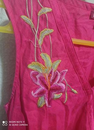 30. лляная шёлковая шикарная малиновая розовая майка блуза туника лен 100 шелк с вышивкой monsoon4 фото
