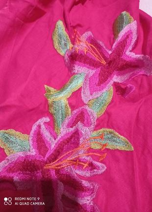 30. лляная шёлковая шикарная малиновая розовая майка блуза туника лен 100 шелк с вышивкой monsoon7 фото