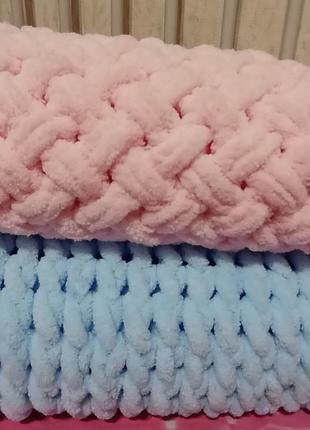 Вязаный плюшевый плед ручной работы4 фото