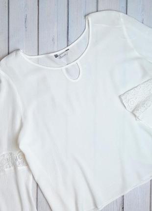 💥1+1=3 базова біла вільна блуза з мережевними рукавами peacocks, розмір 52 - 543 фото