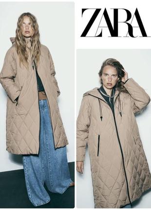 Женское длинное стеганое пальто zara