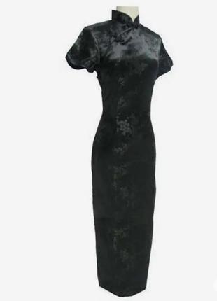 Длинное черное китайское платье,2 фото