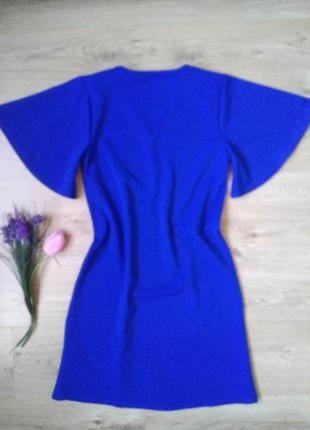 Синє міді плаття трапеція з рукавами дзвін/ сукня кольору електрик ультрамарин6 фото