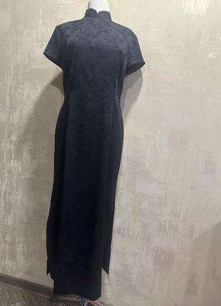 Длинное черное китайское платье,8 фото