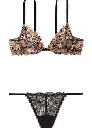 Комплект (бюстгальтер + трусики-стринги) victoria's secret кружево 70c/s комбинированный