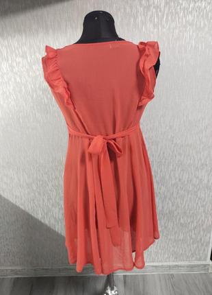 Ніжна шифонова сукня коралового кольору3 фото