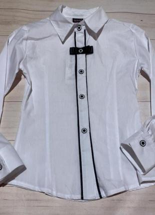 Шкільна класична сорочка для дівчинки блуза, блузка, рубашка школьная, дівчача рубашка на ґудзиках, сорочка з бантиком біла базова