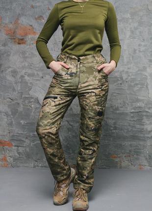Жіночі теплі штани зелений піксель