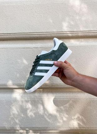 Adidas gazelle junior dark green white1 фото