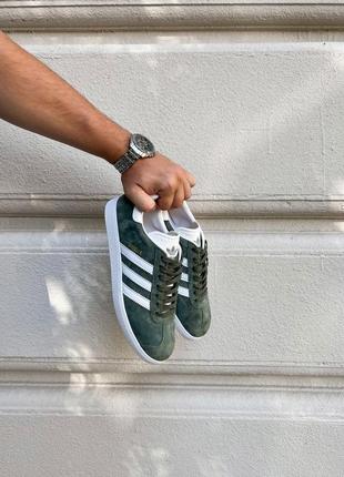 Adidas gazelle junior dark green white2 фото