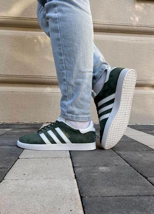 Adidas gazelle junior dark green white3 фото