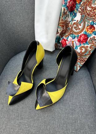 Чорні з жовтим шкіряні туфлі човники колір на вибір6 фото