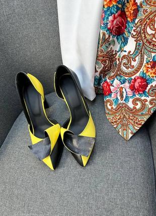 Чорні з жовтим шкіряні туфлі човники колір на вибір8 фото