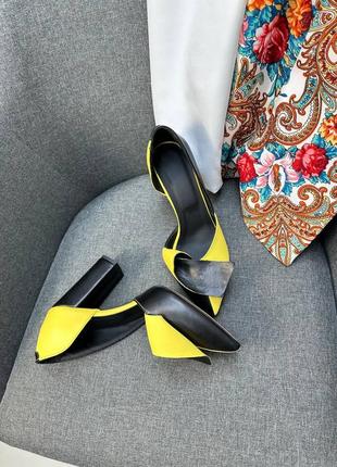 Чорні з жовтим шкіряні туфлі човники колір на вибір7 фото