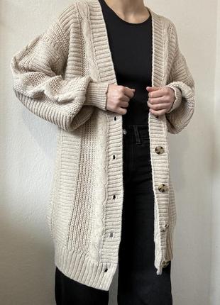 Бежевий кардиган вʼязаний светр з гудзиками пуловер реглан лонгслів кофта беж8 фото