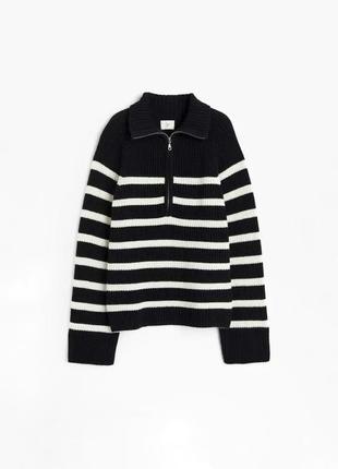 Базовий смугастий светр з блискавкою h&m чорно-білий