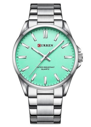 Класичний чоловічий наручний годинник curren 9090 silver-tiffany з металевим ремінцем срібний