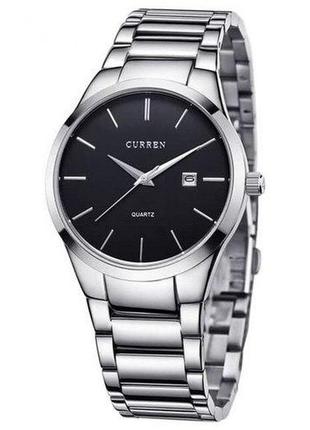 Чоловічий класичний кварцовий  наручний годинник curren 8106 silver black
