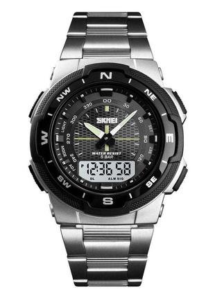 Чоловічий кварцовий наручний  годинник skmei 1370 si з комбінованою індикацією1 фото