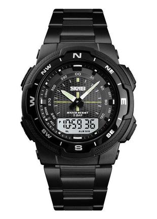 Мужские кварцевые наручные часы  skmei 1370 bkwt  с комбинированной индикацией