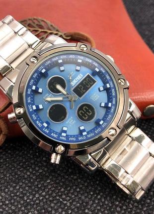 Чоловічий класичний кварцевий наручний  годинник skmei 1389 bu з комбінованою індикацією6 фото