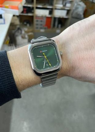 Чоловічий класичний кварцовий  наручний годинник curren 8460 silver-green3 фото