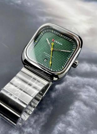Мужские классические кварцевые  наручные часы  curren 8460 silver-green6 фото