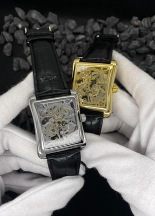 Мужские механические наручные часы скелетоны forsining 8004 gold с автоподзаводом и кожаным ремешком.5 фото