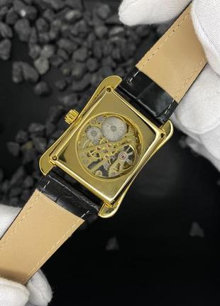 Мужские механические наручные часы скелетоны forsining 8004 gold с автоподзаводом и кожаным ремешком.4 фото