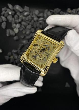 Мужские механические наручные часы скелетоны forsining 8004 gold с автоподзаводом и кожаным ремешком.2 фото