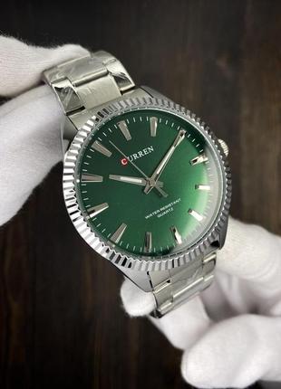 Мужские классические кварцевые наручные часы с металлическим браслетом  curren 8425 silver-green