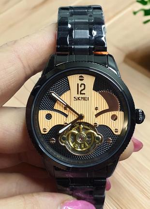 Механічний чоловічий наручний годинник з автопідзаводом skmei 9205 bkrg black-rose gold