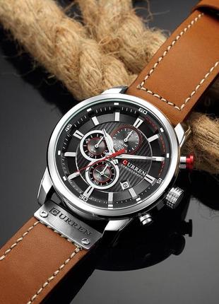 Мужские классические кварцевые наручные часы с хронографом curren 8291. кожаный ремешок bs