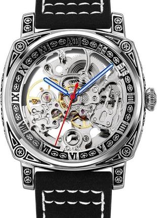 Чоловічий механічний наручний годинник скелетон з автопідзаводом skmei 9271 bk