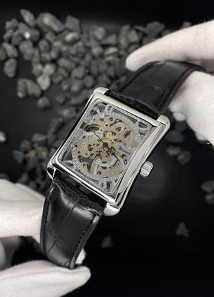 Мужские механические наручные часы скелетон forsining 8004 silver с автоподзаводом и кожаным ремешком.2 фото