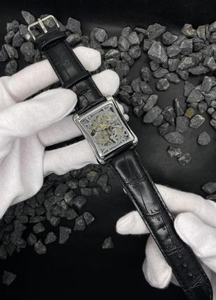 Мужские механические наручные часы скелетон forsining 8004 silver с автоподзаводом и кожаным ремешком.4 фото