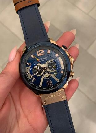Мужские кварцевые  наручные часы с хронографом curren 8329 оригинал. с кожаным ремешком. blue-cuprum6 фото