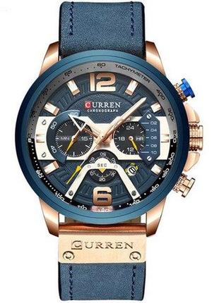 Мужские кварцевые  наручные часы с хронографом curren 8329 оригинал. с кожаным ремешком. blue-cuprum2 фото