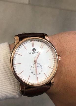Чоловічий класичний механічний  наручний годинник forsining 8214 gwз автопідзаводом. шкіряний ремінец2 фото