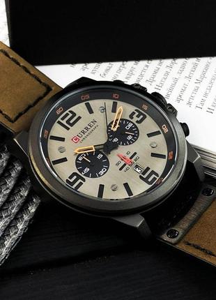 Мужские классические кварцевые  наручные часы с хронографом curren 8314. кожаный ремешок. kb3 фото